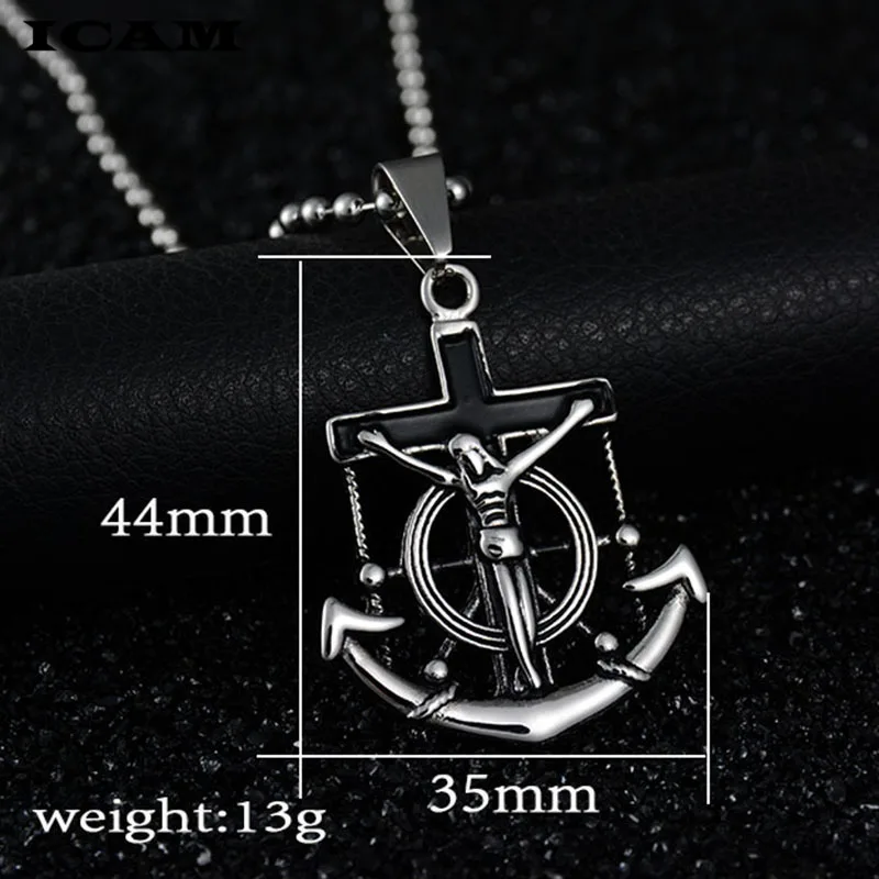 ICAM Мужская титановая сталь ожерелье Иисуса корабельный Якорь Подвеска Подвесной
