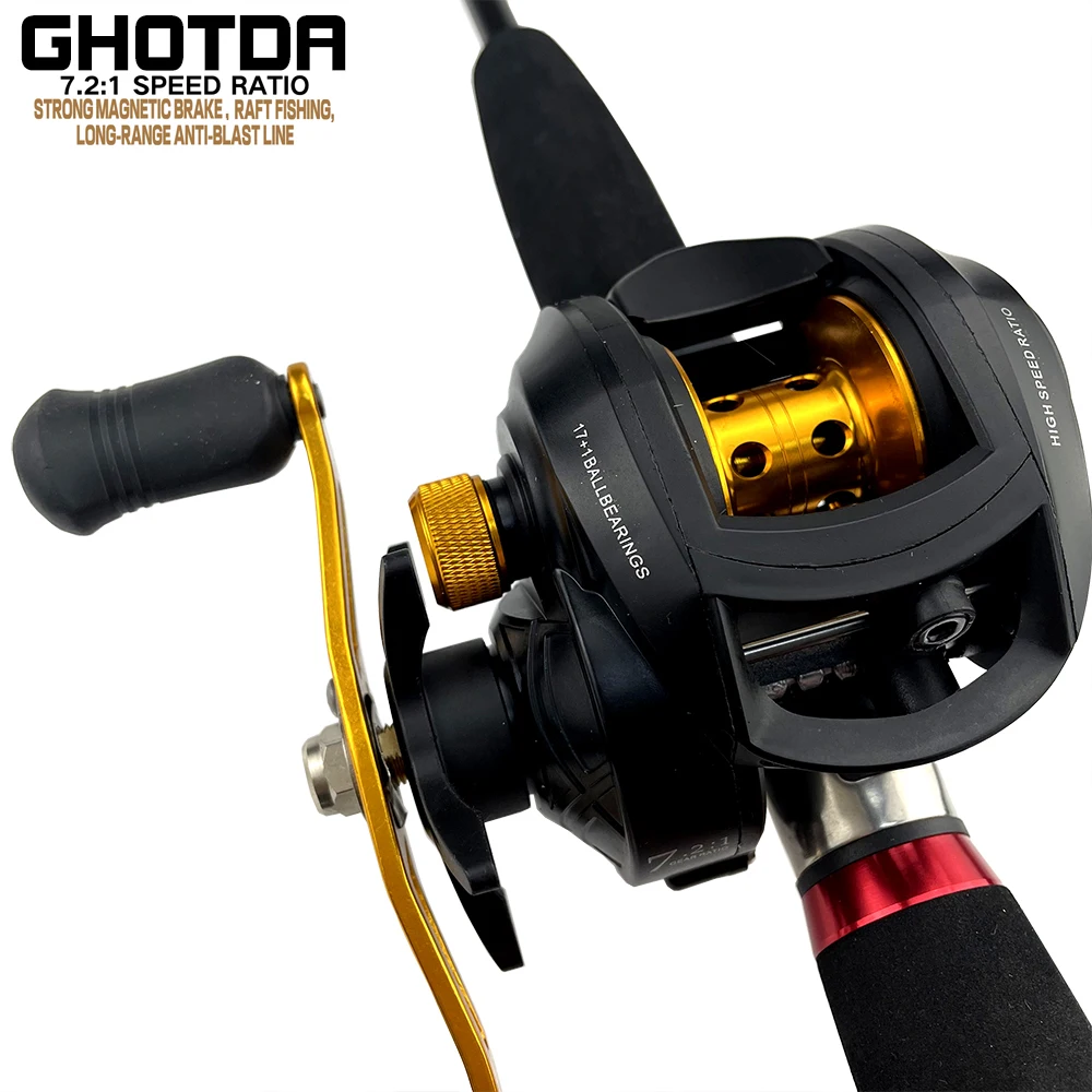 

Baitcasting Reel 8KG Max Drag 17+1 Bearings Aluminum Rock Arm Spool Freshwater Saltwater Low Profile Fishing Reel