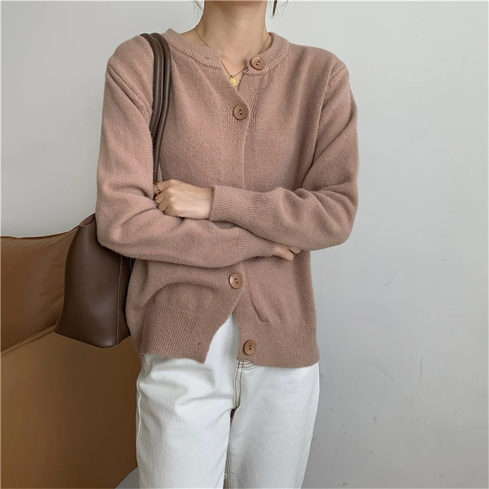 

HziriP Autumn Knitted Sweet Cardigans Sweaters Chic 2021 New Fashion Warm Thicken Solid Lady OL Elegant Stylish Gentle Coats