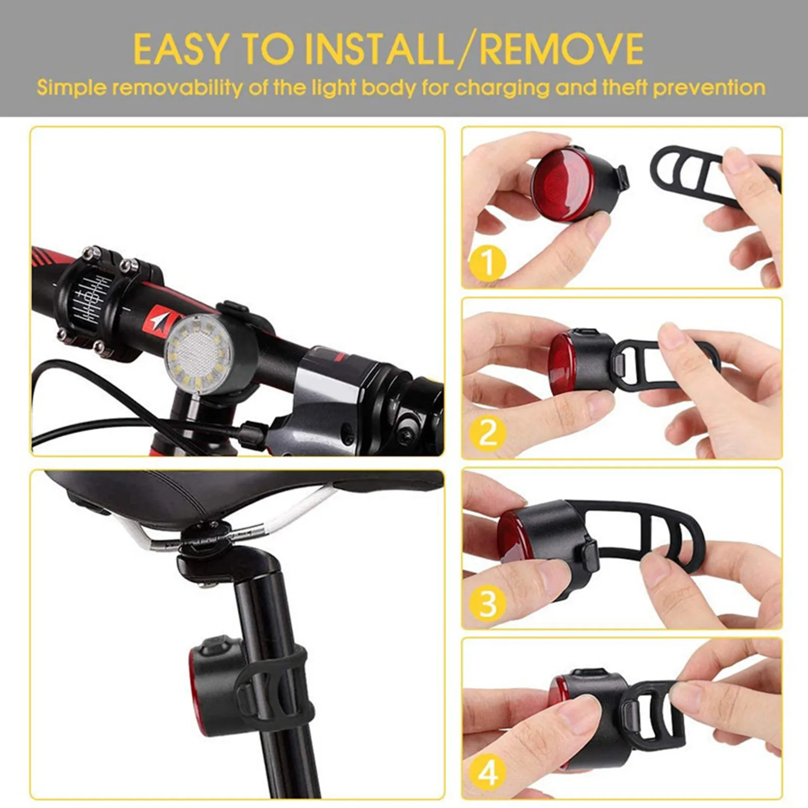 

Bicycle Light Mountain Bikes Headlight And Taillight USB Rechargeable Multifunction MTB Bike Lamp For Cycling Bike Accessories