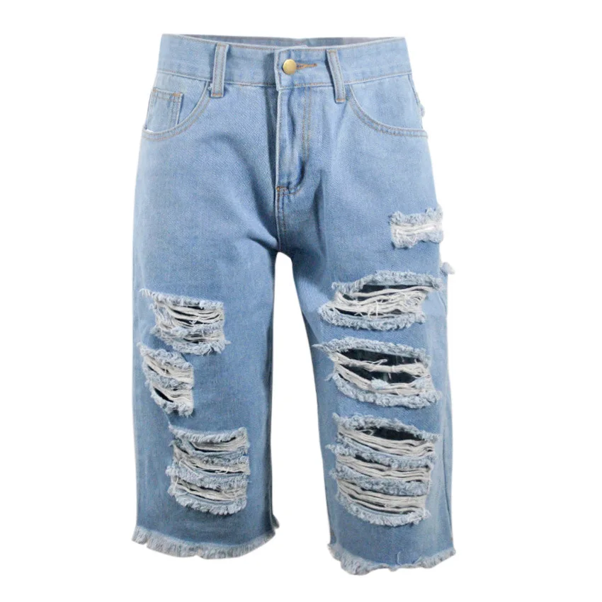

Unique women's solid color ripped jeans S-5XL large size ladies sexy nightclub wear high-waisted high-stretch denim pencil pants