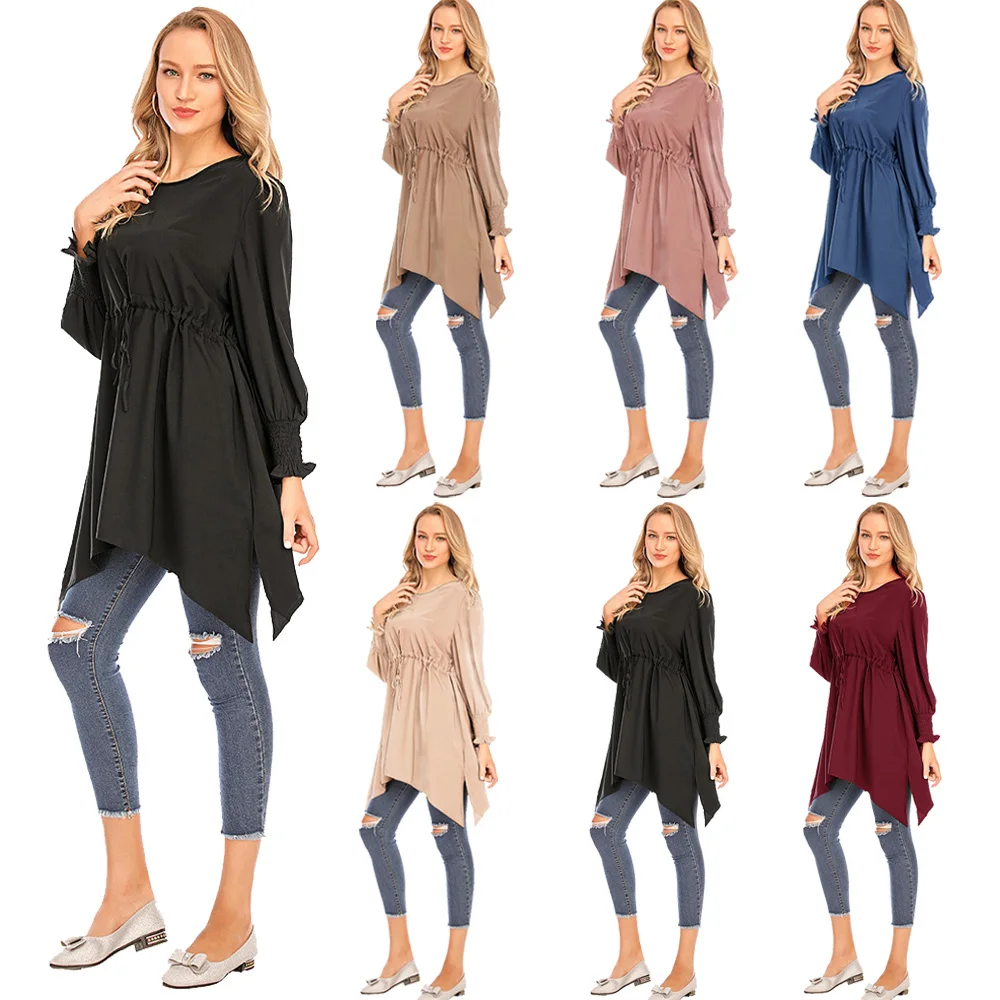 Модная мусульманская женская блузка Топы с длинным рукавом рубашки