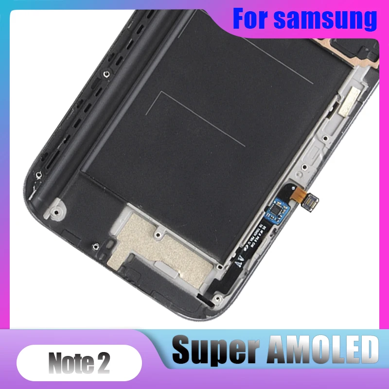 Оригинальный ЖК-дисплей Super AMOLED для SAMSUNG Galaxy Note 2 N7100 Note2 с рамкой и кнопкой