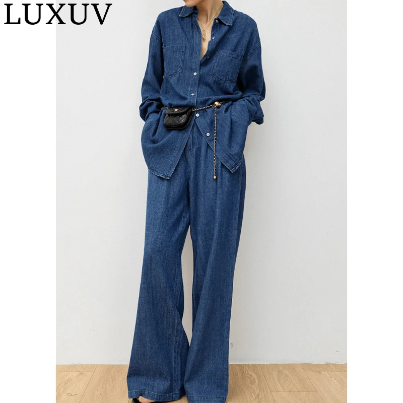 

LUXUV Women's Tracksuit Clothing Top Pants Outfit Loose Blazers Suit 2 Piece Set Pleated Sweatshirt Tourser Pantsuit Pantalon