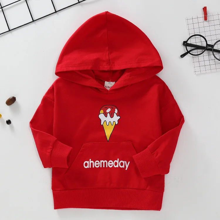 Детский свитер с капюшоном сезон весна-осень хлопковый теплый пуловер и принтом