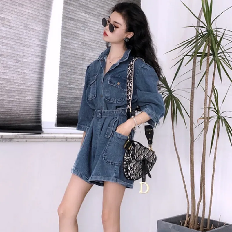 Осенние Комбинезоны для женщин Модные Винтажные женские комбинезоны Короткий