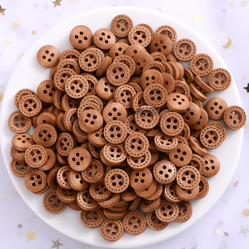 Hot 12mm 100Pcs Brown Dotted Line Wooden Buttons Scrapbooking Handmade Decorative Button For Apparel DIY Sewing Accessories | Дом и сад
