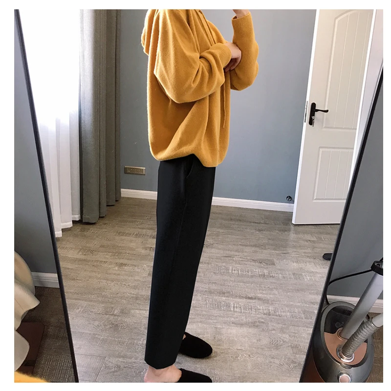 2019 корейские женские брюки осень зима вязанные утолщенные шаровары штаны