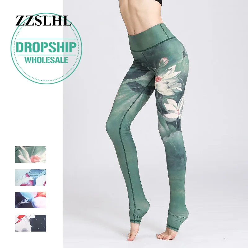 

2019 Gym Women Fitness Yoga Pants Slim High waist Sport Leggings Elastic Romantic Printed Long Tights for Running Tummy Control