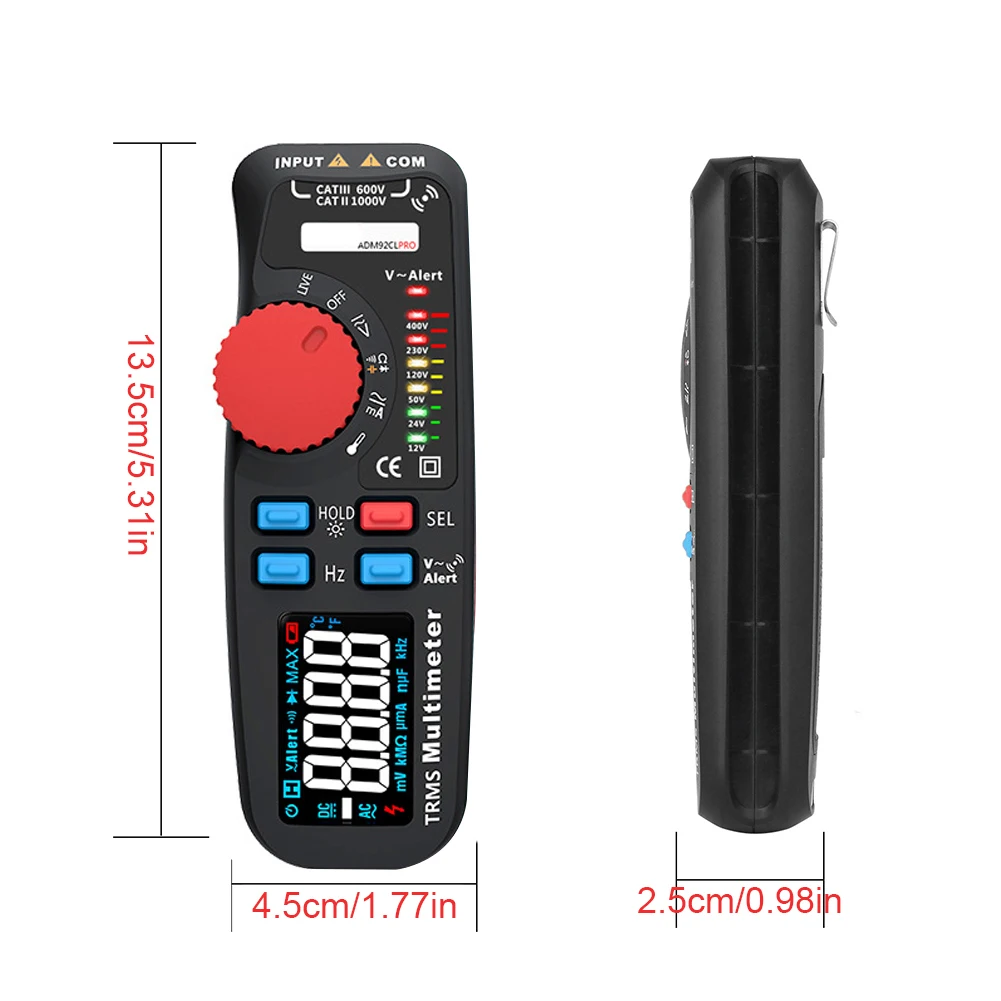 

Dual Mode Multimeter Digital Voltmeter ADM92CL PRO Color Display Voltage Indicator Current Capacitance NCV Hz Battery Tester