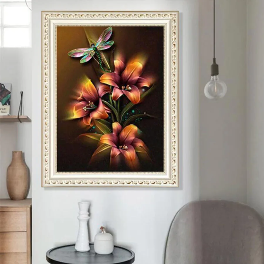 5D круглая алмазная живопись лилии Набор для вышивки крестиком вышивка украшение