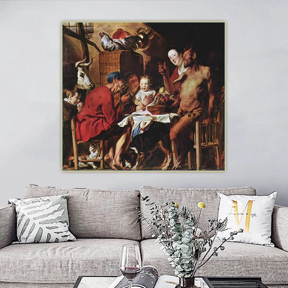 Jacob Jordaens 》 Satyr and peasant 1620 картина маслом на холсте эстетическая плакат Настенный