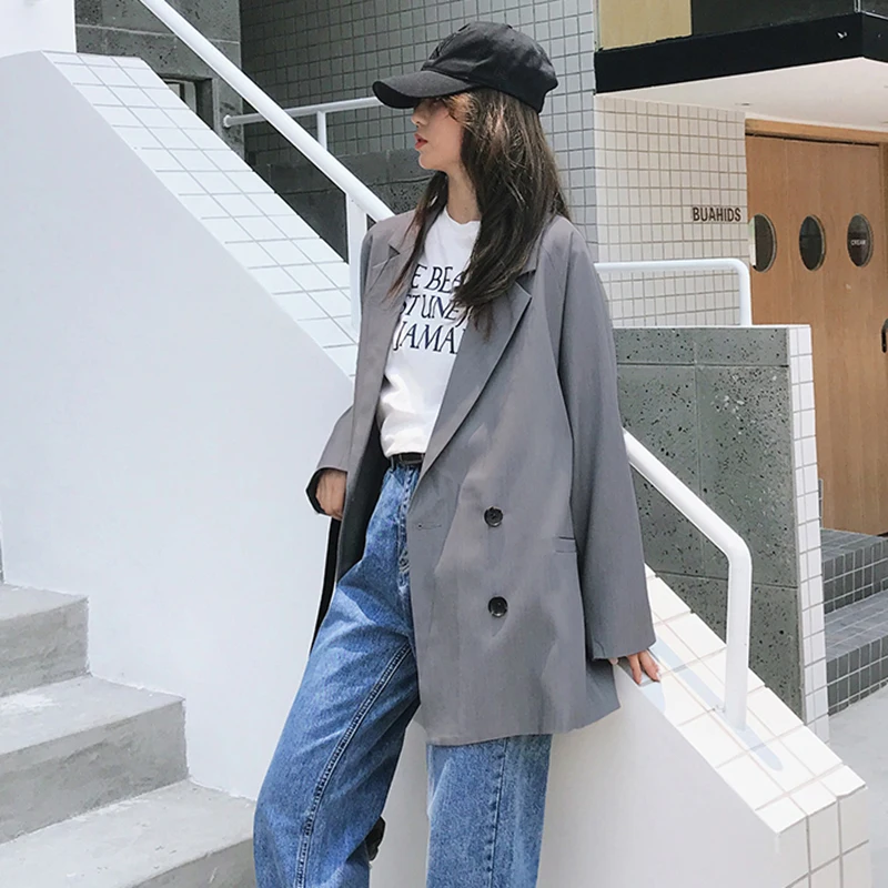 LANMREM 2020 новый модный весенний офисный женский свободный Двубортный повседневный