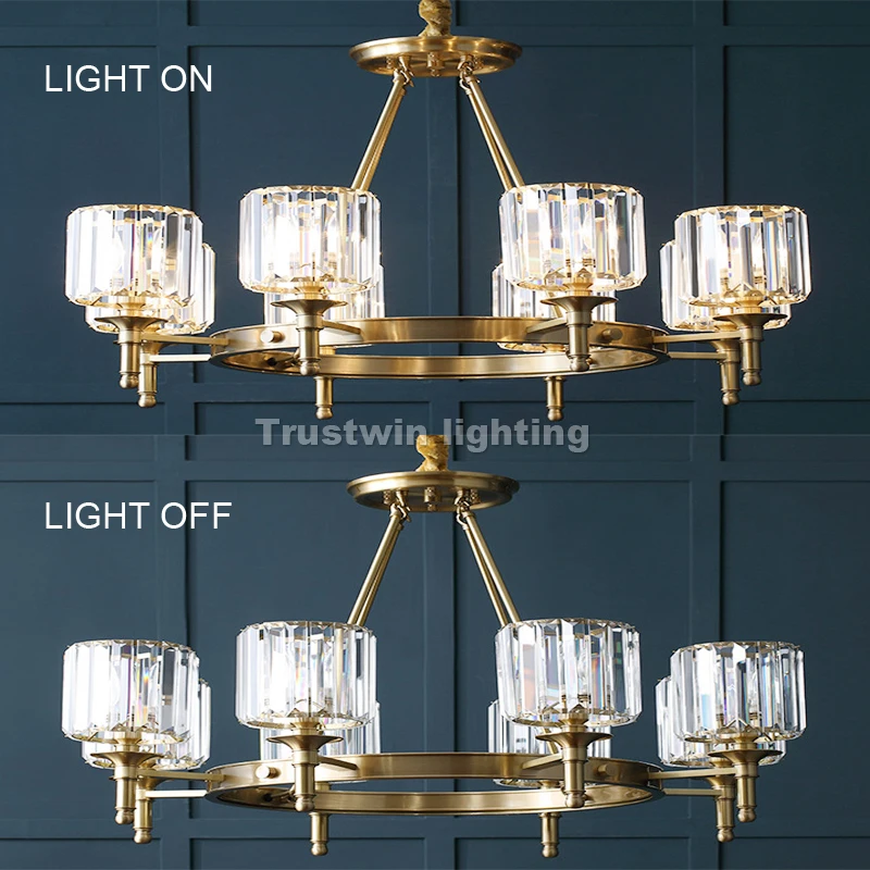 Современная стеклянная хрустальная люстра медный светодиодный подвесной