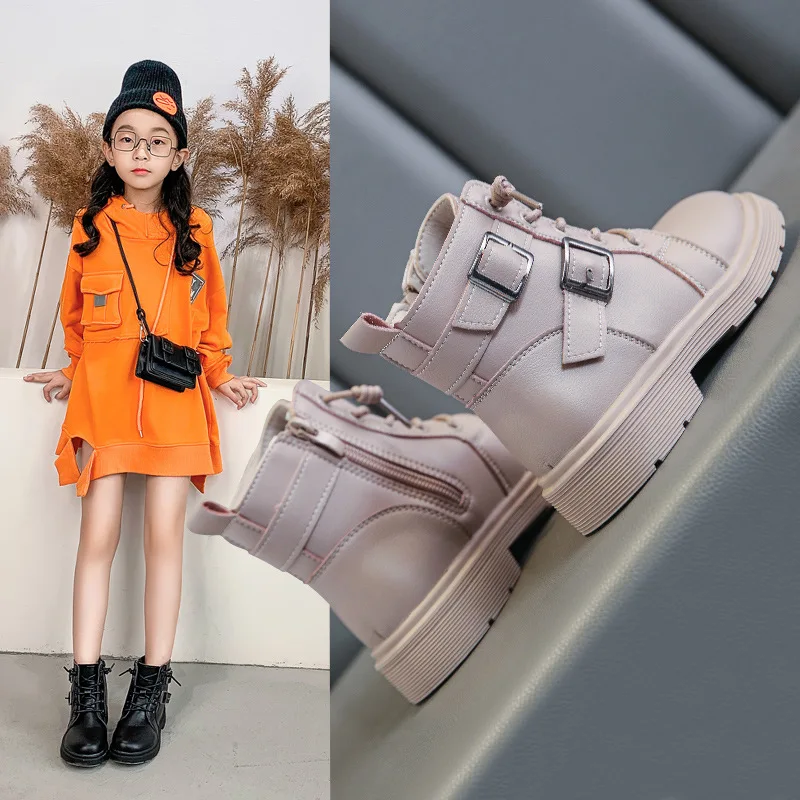 

2020 Winter Girls Martin Boots Female Children Casual Boots Outdoor Waterproof Kids Student Boots Soft Bottom Casual Shoes
