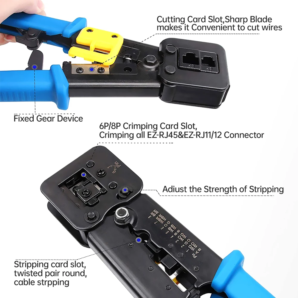 AMPCOM RJ45 Crimp Tool Pass Through Cat5 Cat5e Cat6 Crimper Cutter Stripper for RJ12 RJ11 8P 6P End connector | Компьютеры и офис