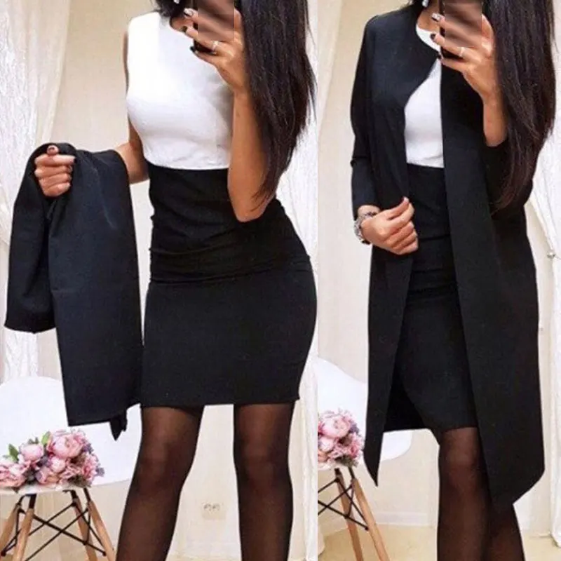 Длинный блейзер куртка облегающее мини платье с круглым вырезом соблазнительные