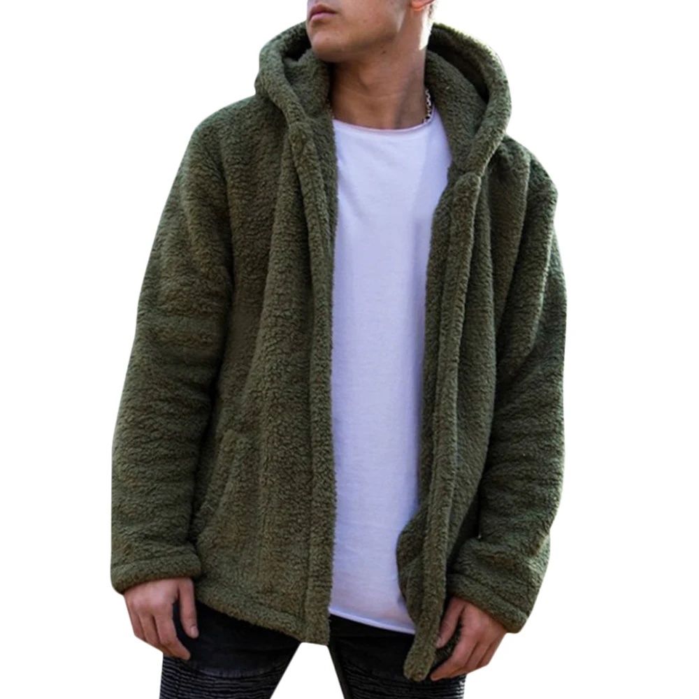 

Men Coat Fleece Hooded Top Long Sleeve Coat Men's Clothing Casual Pocket Coat Male Winter Clothes Cardigan Coat