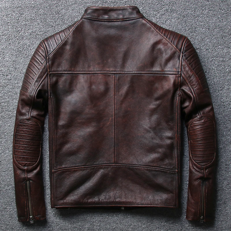 Мужская короткая мотоциклетная куртка коричневая и черная винтажная байкерская