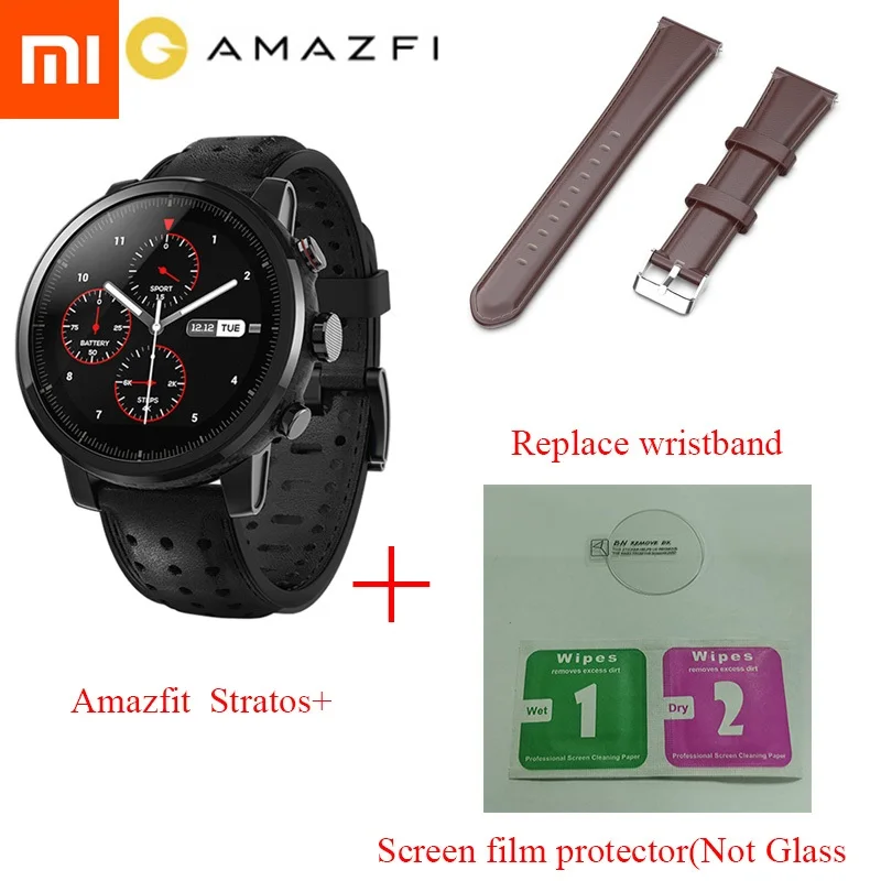 Add Brown Wristband Глобальная версия Xiaomi Huami Amazfit 2 Stratos 2+ умные часы для мужчин с gps Xiaomi часы PPG монитор сердечного ритма 5ATM водонепроницаемый - Цвет: Add Brown Wristband
