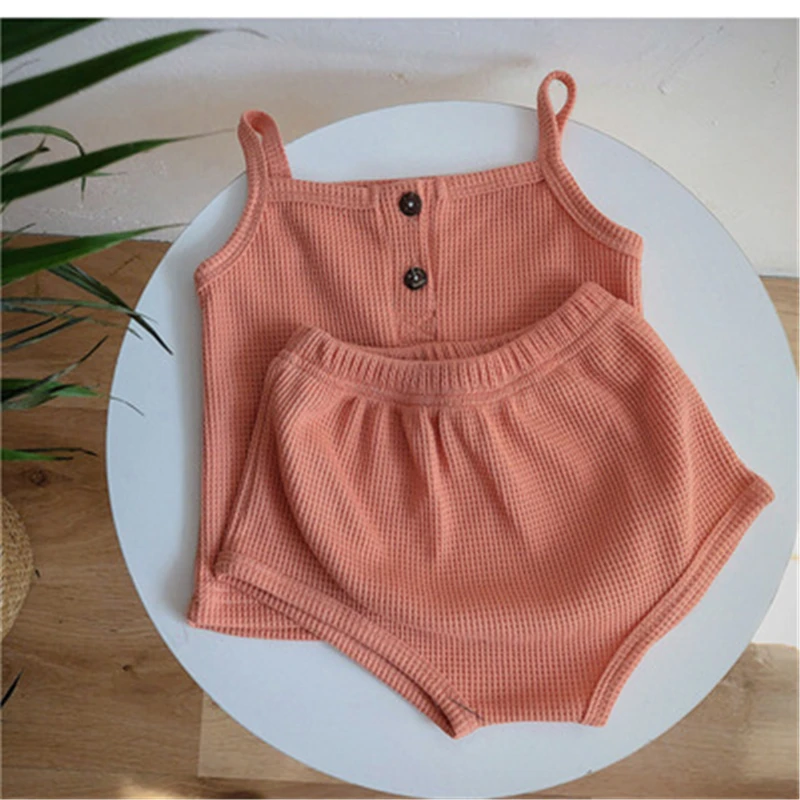 

2Pcs Summer Newborn Baby Girls Clothes Suit Soid Color Cotton Sleeveless T-Shirt Top Triangle Pants Toddler Infant Outfit Set