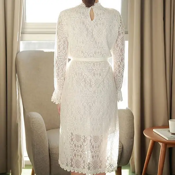 Осенне-летние новые кружевные Закрытая Талия платья для девочек белого цвета 2020
