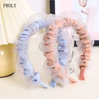 proly new fashion summer turban headwear for women solid color light color lace pleated hairband hair accessories