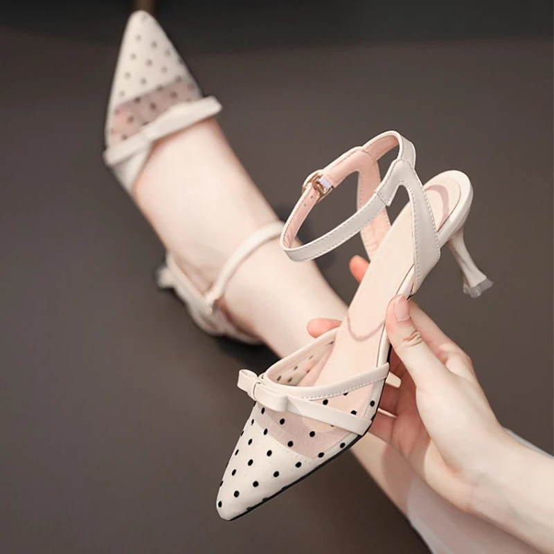 

BLXQPYT сандалии для женщин 2021 милые элегантные летние остроносые туфли на высоком каблуке сетчатые дышащие вечерние женские туфли-лодочки Mujer F-23