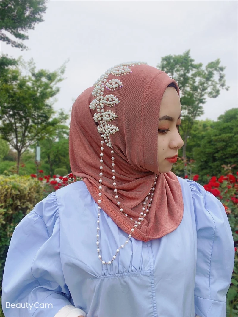 Цветочная шаль с бисером хиджаб тюрбан шляпа мусульманский шарф головной убор