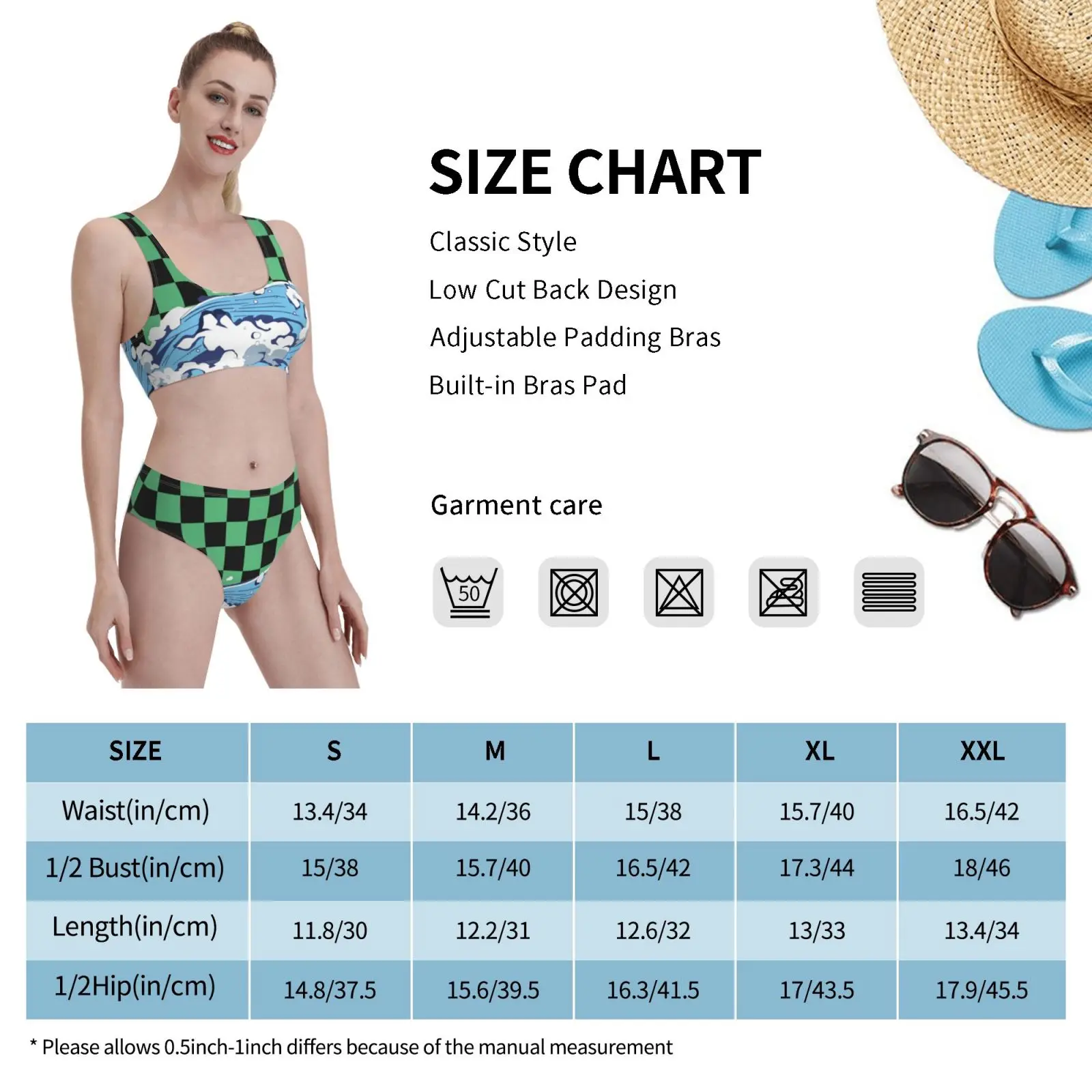 

Tanjiro Shirt Pattern Waves Swimsuit one piece Bikini Padded Anime Tanjiro Kimetsu No Yaiba