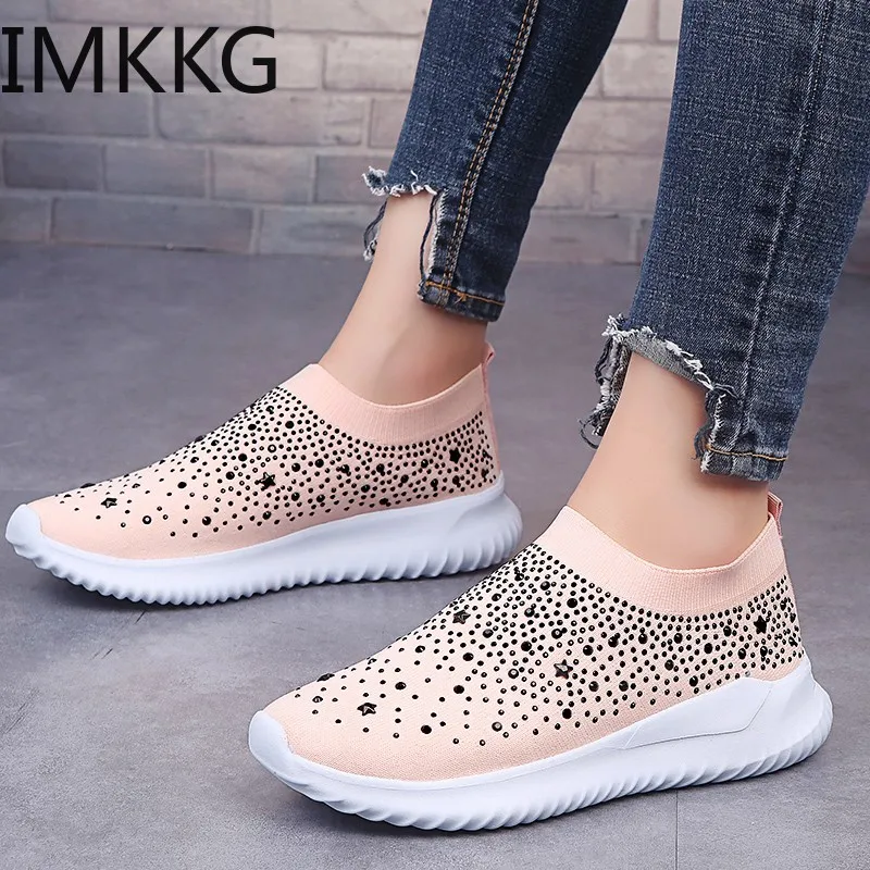 Женские кроссовки на вулканизированной подошве удобные вязаные лоферы плоской