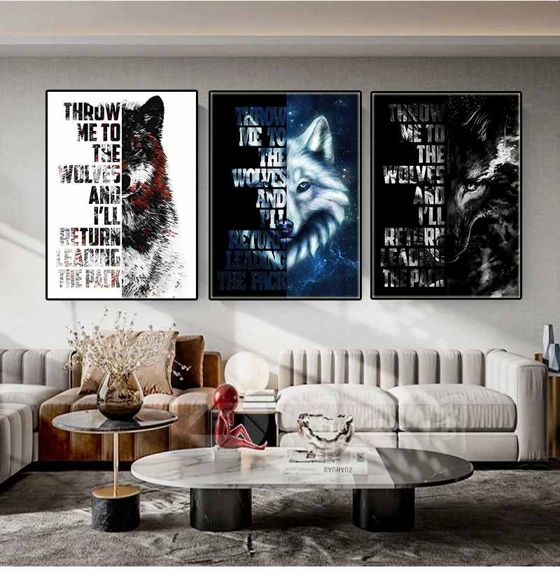

Wolf Animal Canvas Poster Motivational Quotes Painting Wall Art Print Nordic Style Decorative Picture Modern Home Room Decor