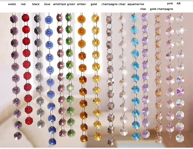 Модная 14 мм 1 метр Прозрачная Стеклянная восьмиугольная гирлянда из бусин