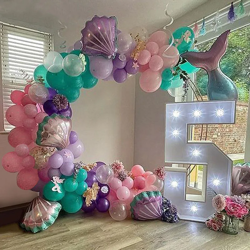 Cadena de arco de cola de sirena para ni&ntilde;os y ni&ntilde;as, suministros de fiesta de feliz cumplea&ntilde;os, tema de sirena, decoraci&oacute;n de fiesta, 97 unids/set por Set-0
