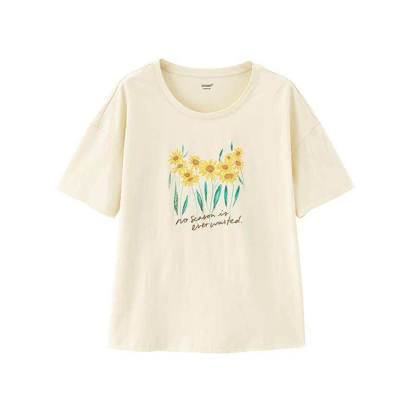 

INMAN Summer T-Shirt Girl Classic Daisy Pattern Print English Embroidery Women Causal Short Sleeve Tops