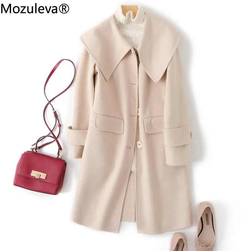 

Mozuleva Double Sided Cashmere Wool Coat Medium Length Japanese Style Autumn Winter Woolen Coat Female Sailor Collar Coat