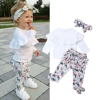 toddler kids baby clothing set solid top print pant girl ruffle floral tops pants leggings 3pcs outfits clothes 1 5 y