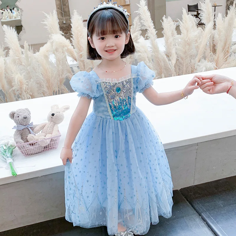 

2021 Новый Летнее платье принцессы платья для девочек; Одежда с оборками на рукавах, детский маскарадный костюм снежной вечерние платье для д...