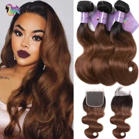 Body Wave Human Hair Bundles With Closure Ombre 1b 30 Brazilian Ombre Body Wave Human Hair 3 Bundles With Lace Closure For Women