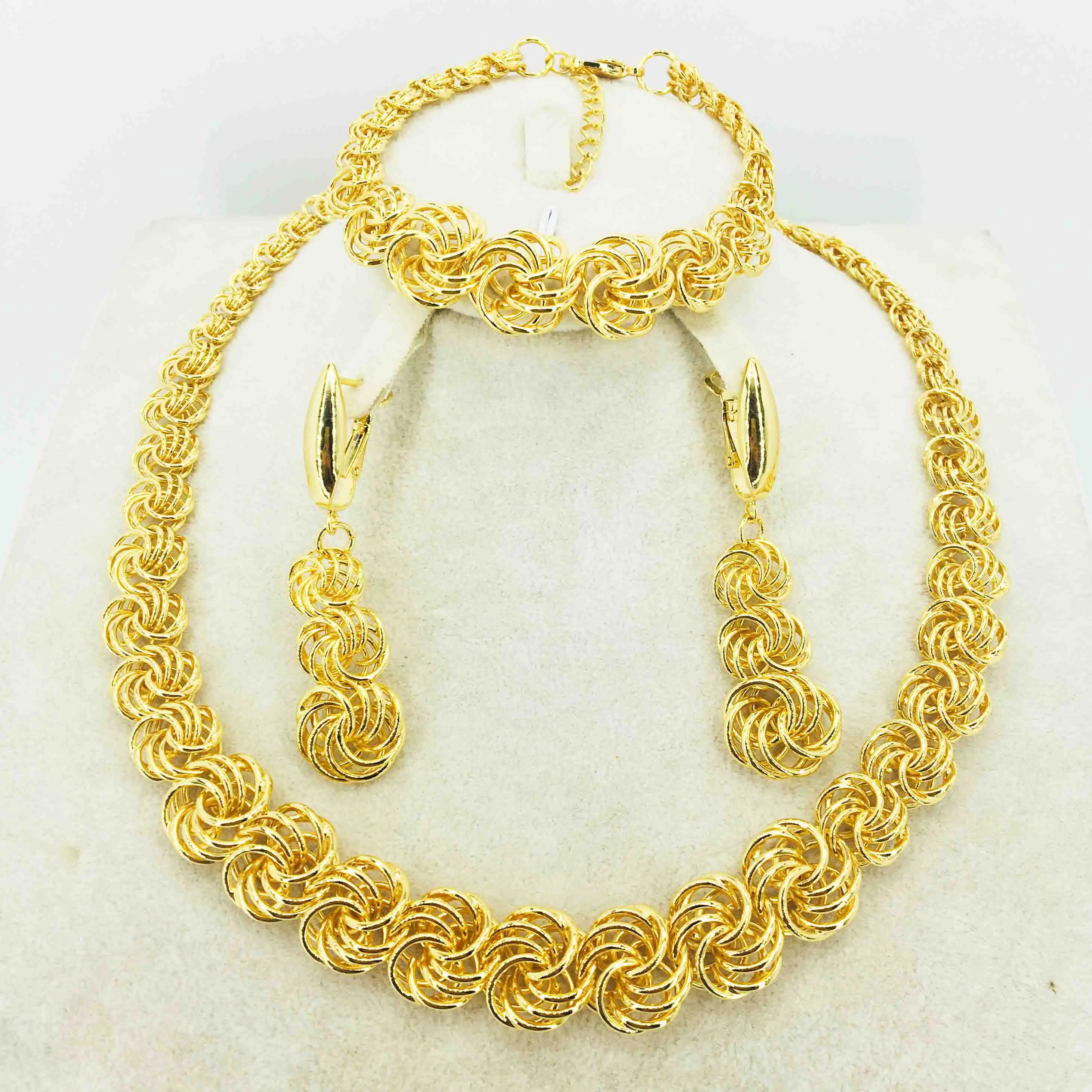 Золотые женские наборы ожерелье серьги для женщин Дубай ювелирные африканские