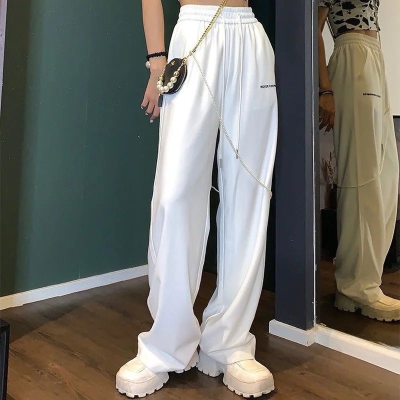 

. Korean Style Wide Leg Pant Sprint 2021 Fashion White Sweatpants Women High Waist Casual Streetwear Joggers Women