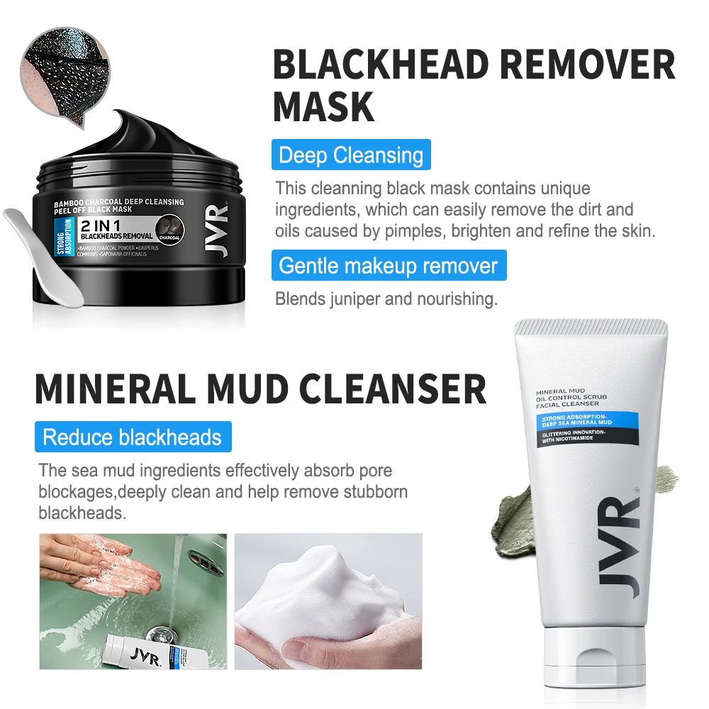 Face Skin Care 120g Blackhead Mask+120g Mineral Mud Facial Cleanser Remover Deep Cleansing Oil Control Sets | Красота и здоровье