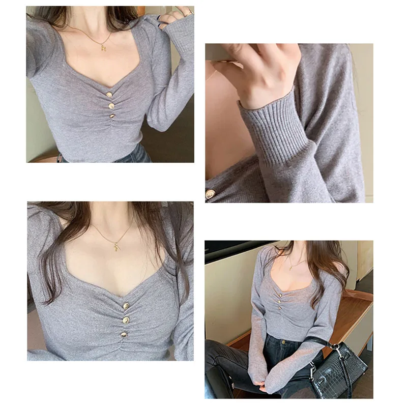 

Deep V-neck Sexy Female Knitted Dottoming Shirt New Autumn and Winter Women's V-neck SweaterFashion Pullover Elegant Jumper A87