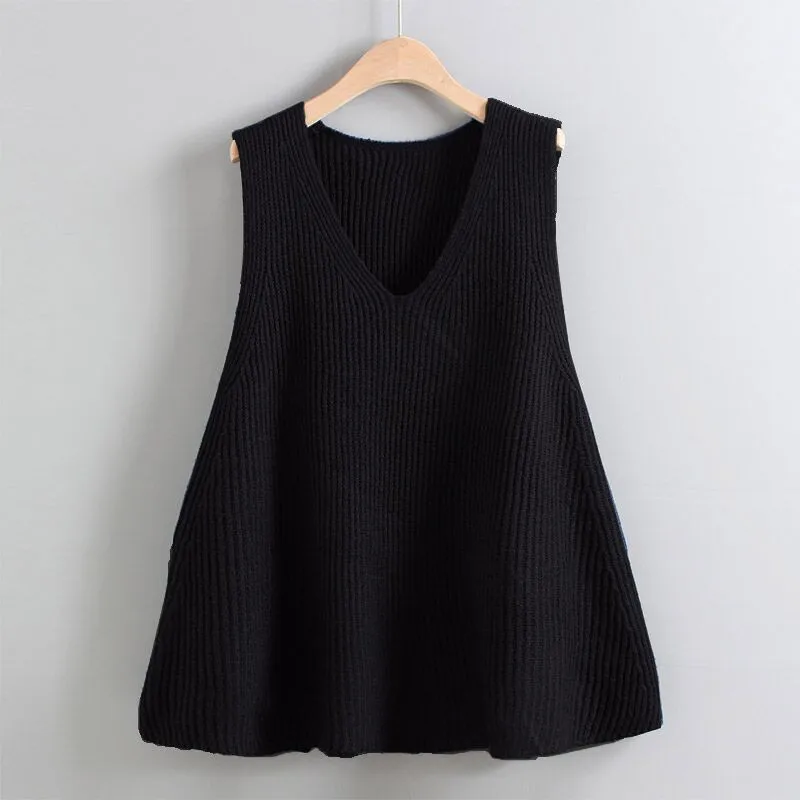 A Version Loose Large Size Pullover Wool Jumper Spring Autumn V Neck Sweater Vest Women's Sleeveless Knitted Waistcoat Blouse images - 6