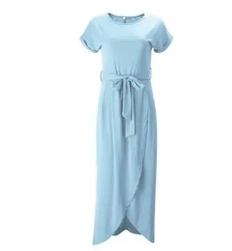 

1pcs/lot Women Summer Dress Bohemian Asymmetrical Solid Ankle-length Empire O-neck casual solid dress