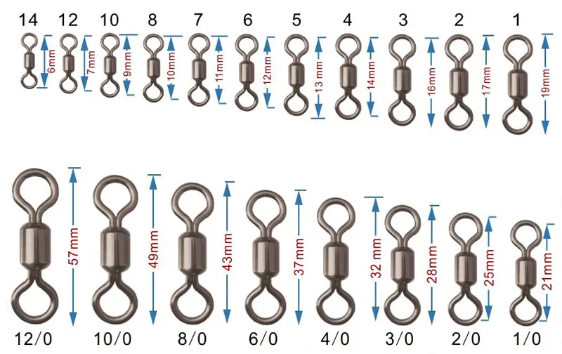 

[1000 pcs] Bulk Nickel Plated Ball Bearing Swivel Solid Rings Fishing Connector Fishing Tackle Accessory Size #3/0~#14