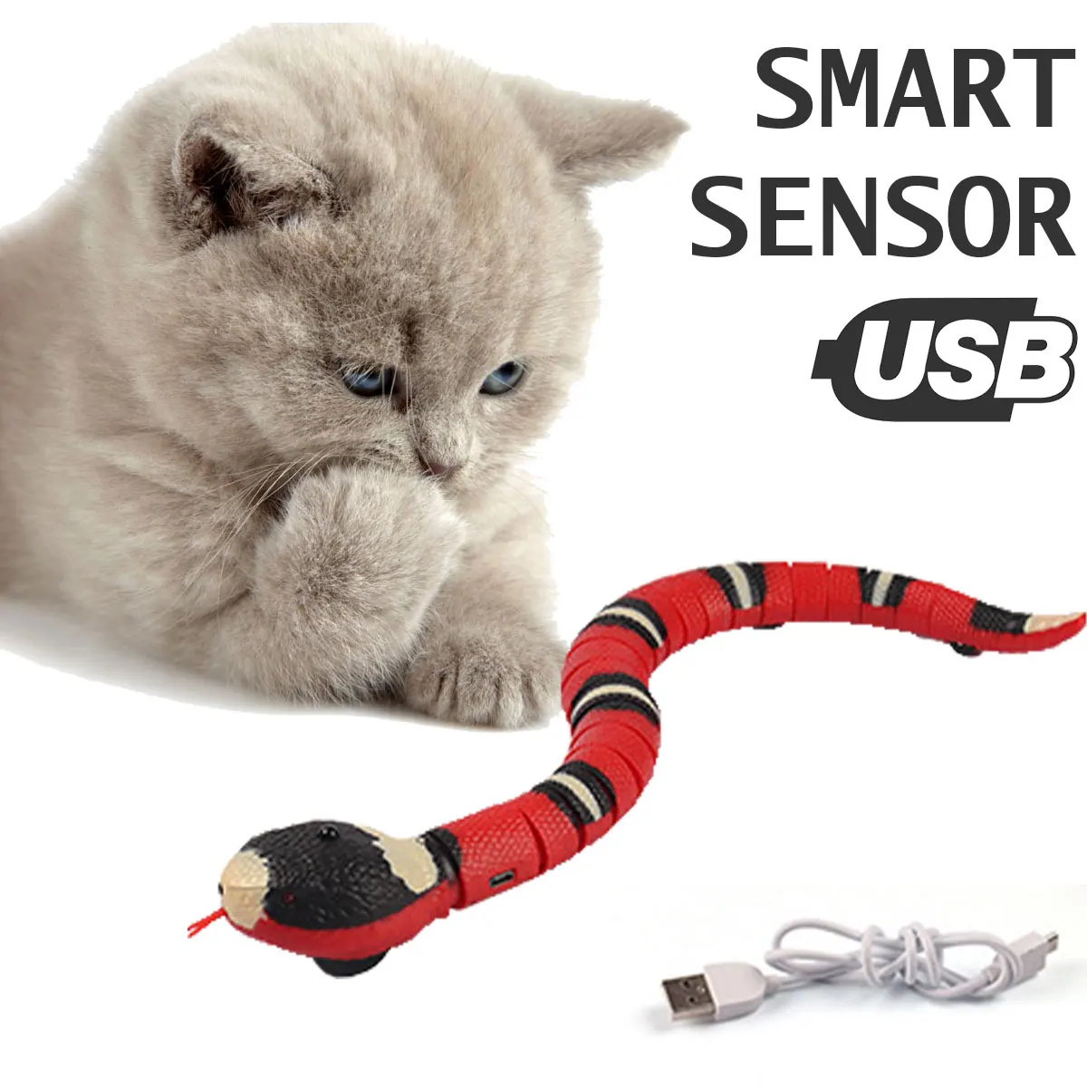 

Pet Supplies Smart Sensor Cat Interactive Toy Realistic 3D Cobra Snake Cat Toy Automatic Electronic Kitten Interactive Toy