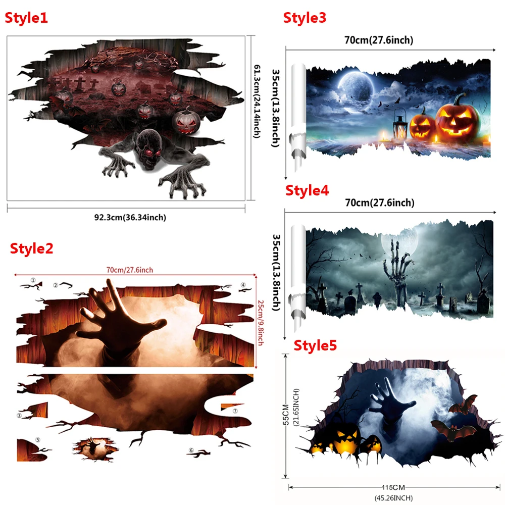 3D вид Хэллоуин Наклейка на стену пол наклейка стеклянный оконная дверь фоновое