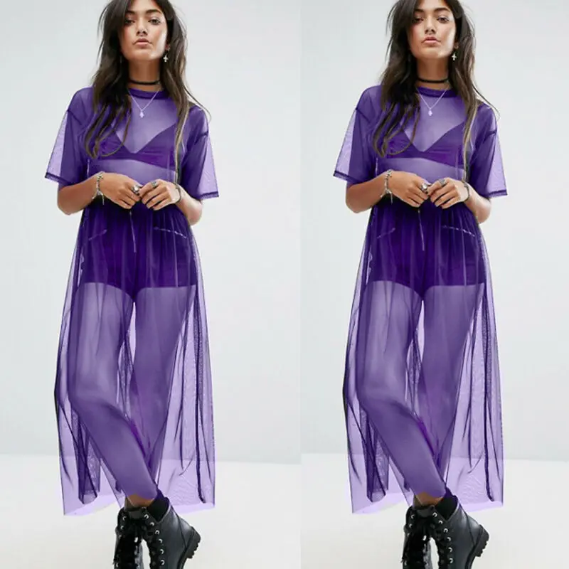 Женское прозрачное Сетчатое платье макси длинное однотонное платье-накидка из