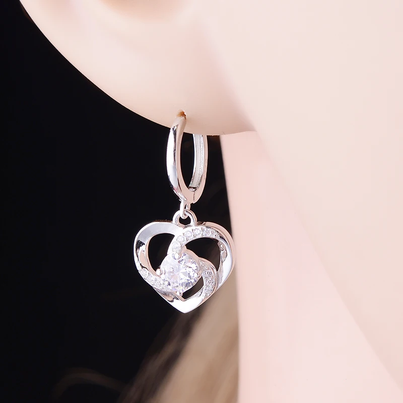 

2020 Winter New Collection 925 Sterling Silver Heart Pendant Drop Earrings Women Fashion Elegant Earring